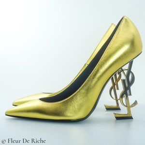 Saint Laurent Opyum 110 Gold Leather Heels